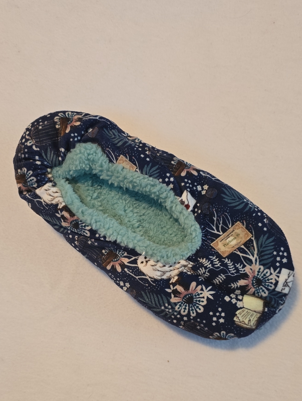 Harry Potter Navy Blue Owl Slipper Socks with Mint Lining. Size OSFA